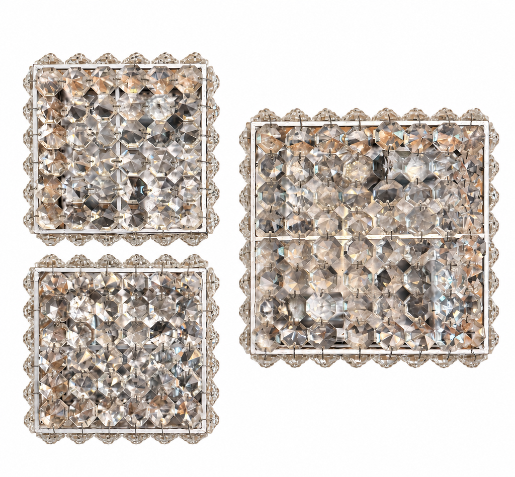 ArtDeco Crystal Flush-Mount 1960s Wall or Ceiling Lamps – Set of 3