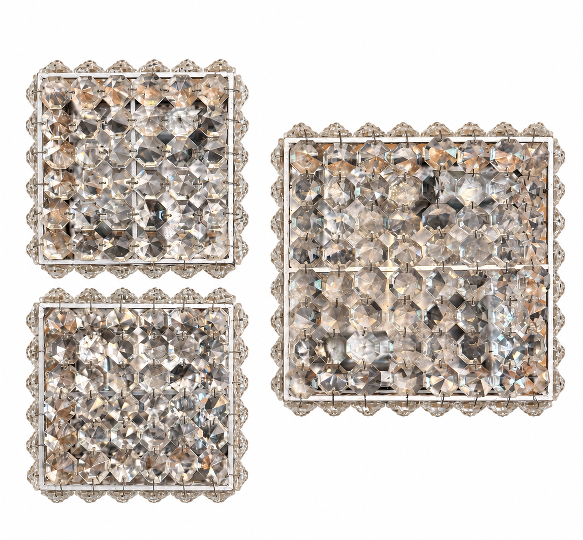 ArtDeco Crystal Flush-Mount 1960s Wall or Ceiling Lamps – Set of 3