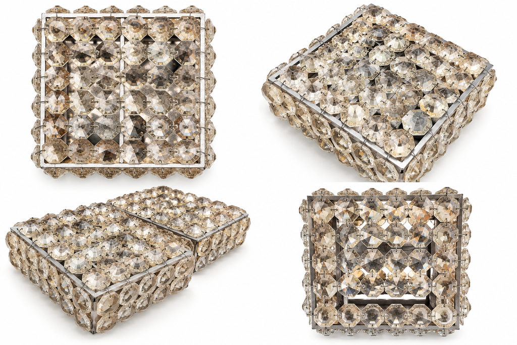 ArtDeco Crystal Flush-Mount 1960s Wall or Ceiling Lamps – Set of 3