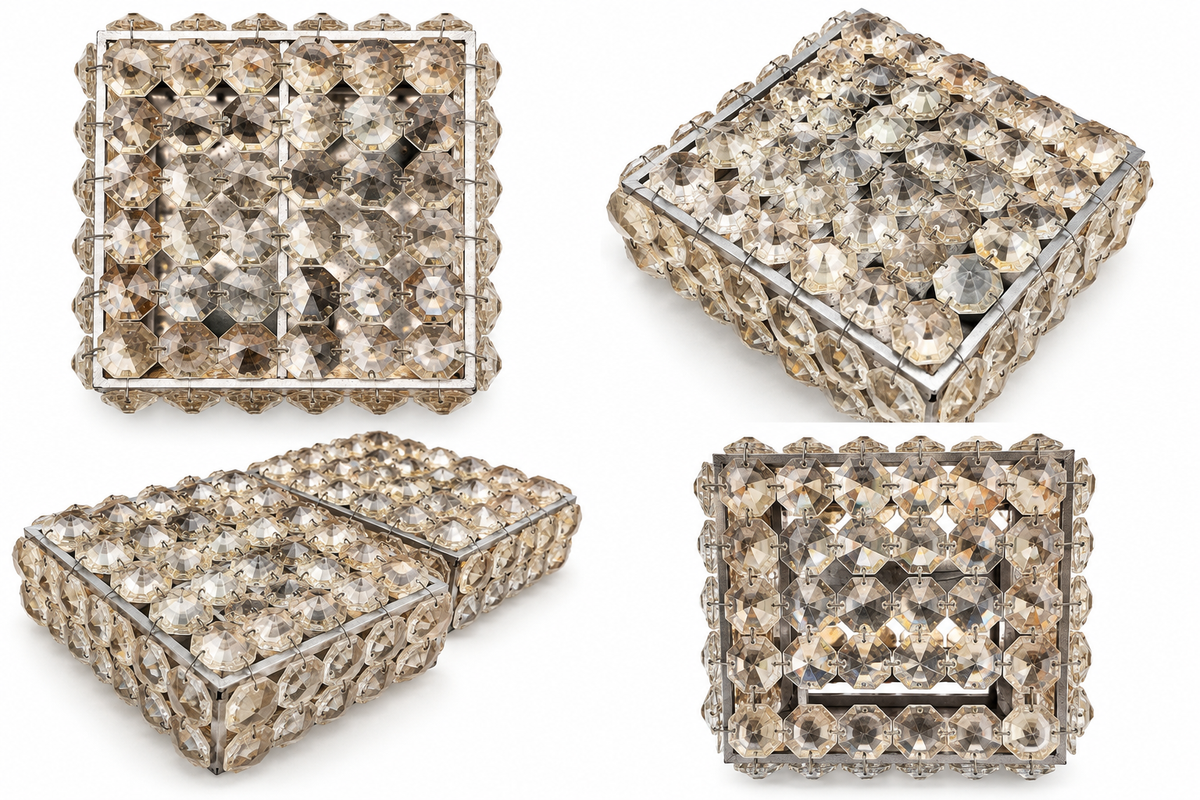 ArtDeco Crystal Flush-Mount 1960s Wall or Ceiling Lamps – Set of 3