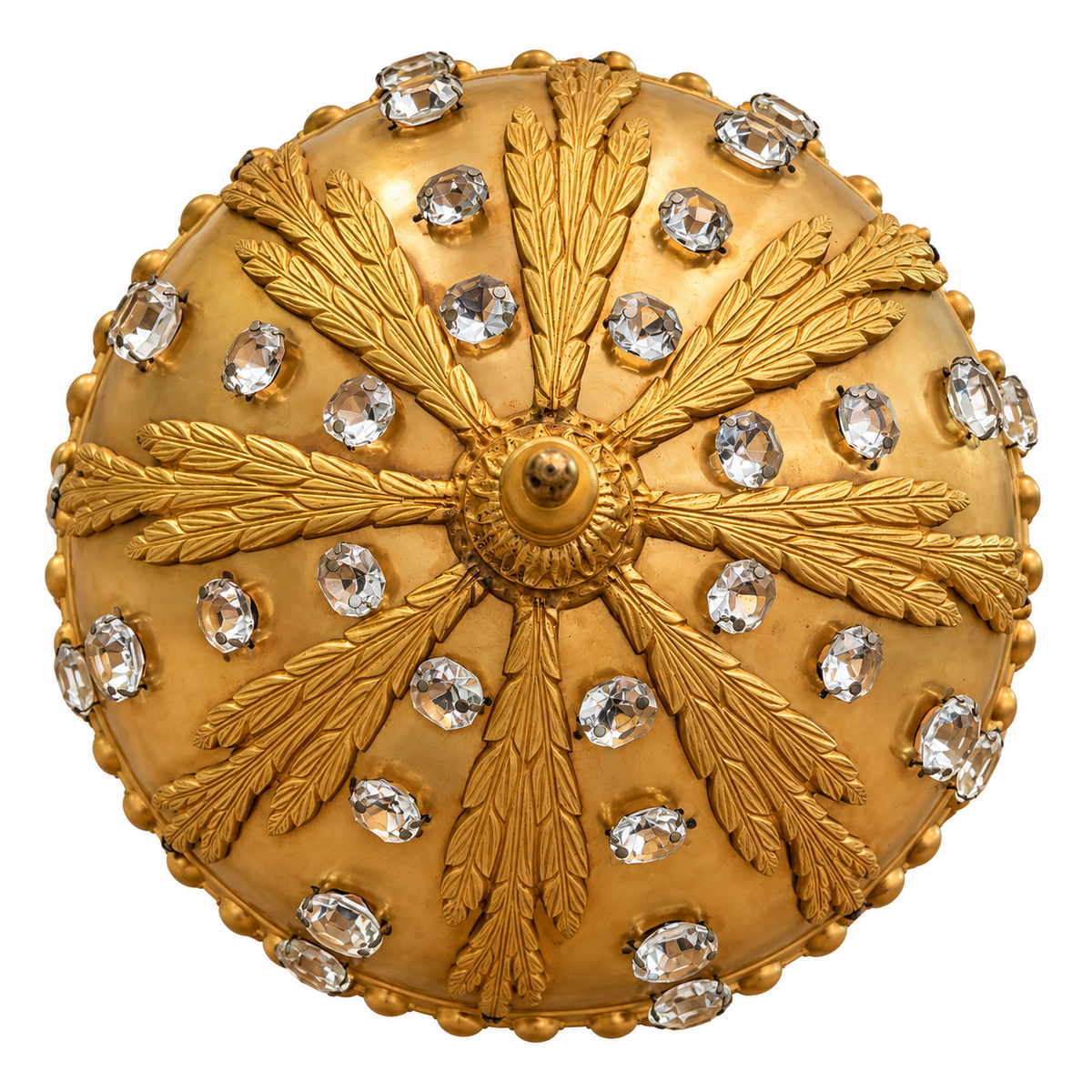 Gilt Brass Flush-Mount Ceiling Lamp with Crystal Accents – Ornate Neoclassical Design 1960s